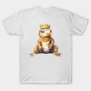 Watercolor Komodo Dragon Wearing a Crown T-Shirt